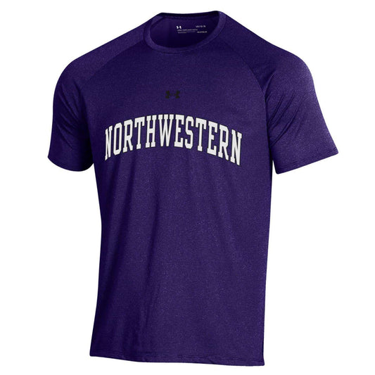 Northwestern University Wildcats Men’s Under Armour Purple Tech Novelty Short Sleeve Tee with Arched Northwestern Design