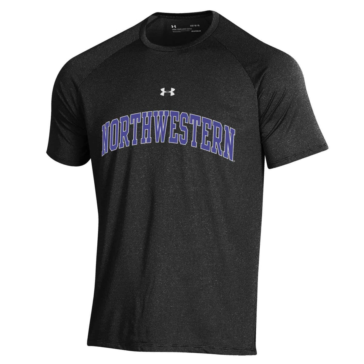 Northwestern University Wildcats Men’s Under Armour Black Tech Novelty Short Sleeve Tee with Arched Northwestern Design