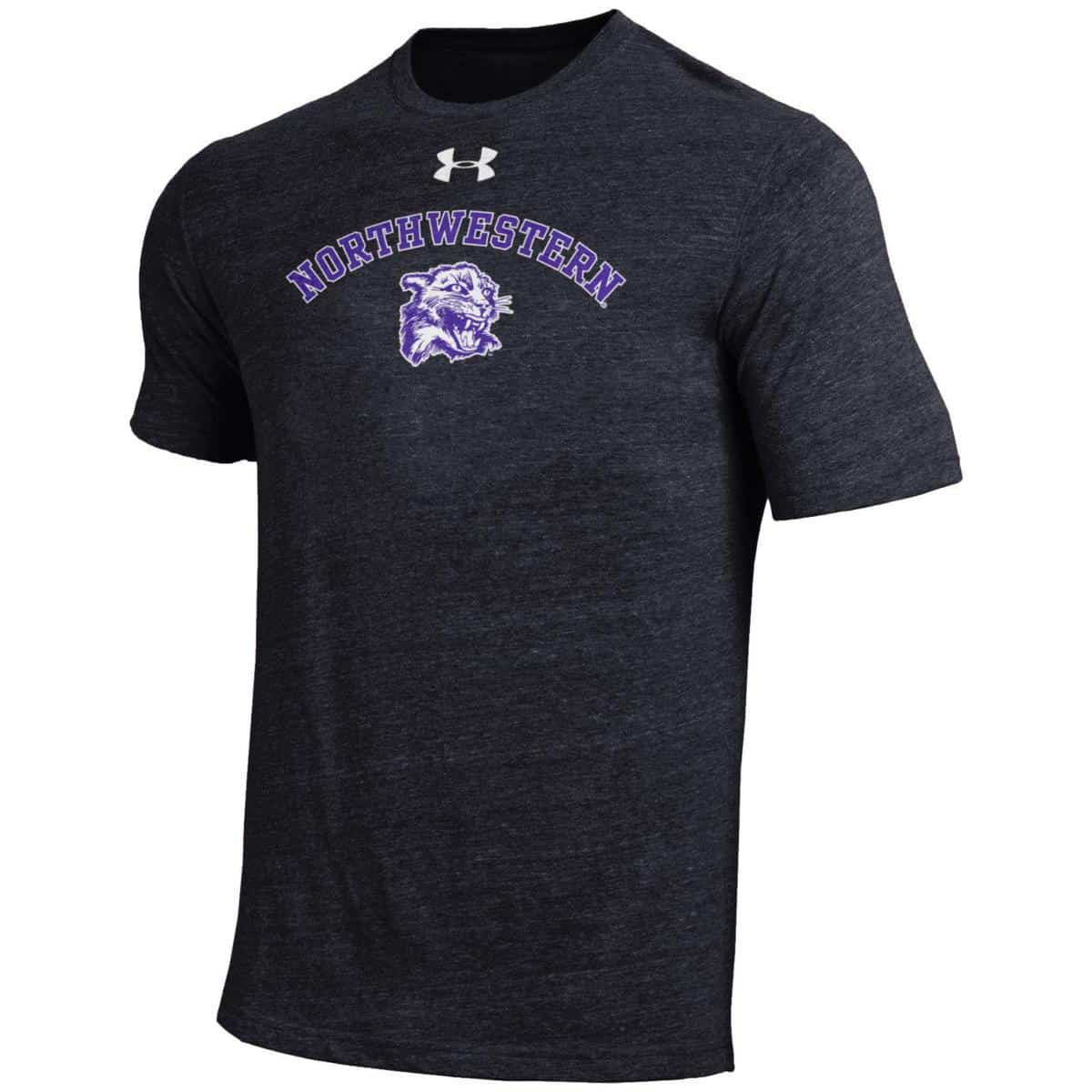 Northwestern University Wildcats Men’s Under Armour Triblend Black Heather Tee with Vintage Wildcat Design