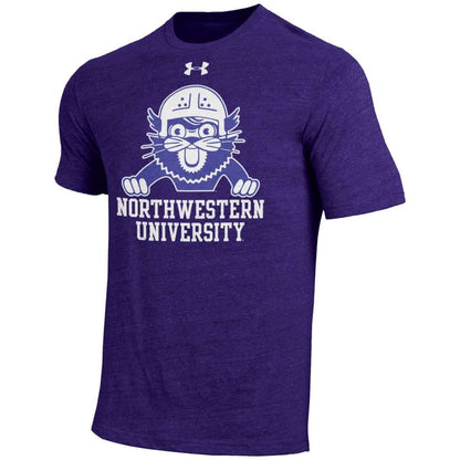 Northwestern University Wildcats Men’s Under Armour Triblend Purple Tee with Vintage Wildcat with the Helmet Design