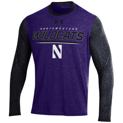Northwestern University Wildcats Men’s Under Armour Threadborne Color blocked Purple & Black Long Sleeve Tee