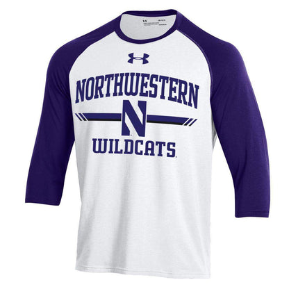 Northwestern University Wildcats Men’s Under Armour Free Style Half Sleeve Purple & White Baseball Tee