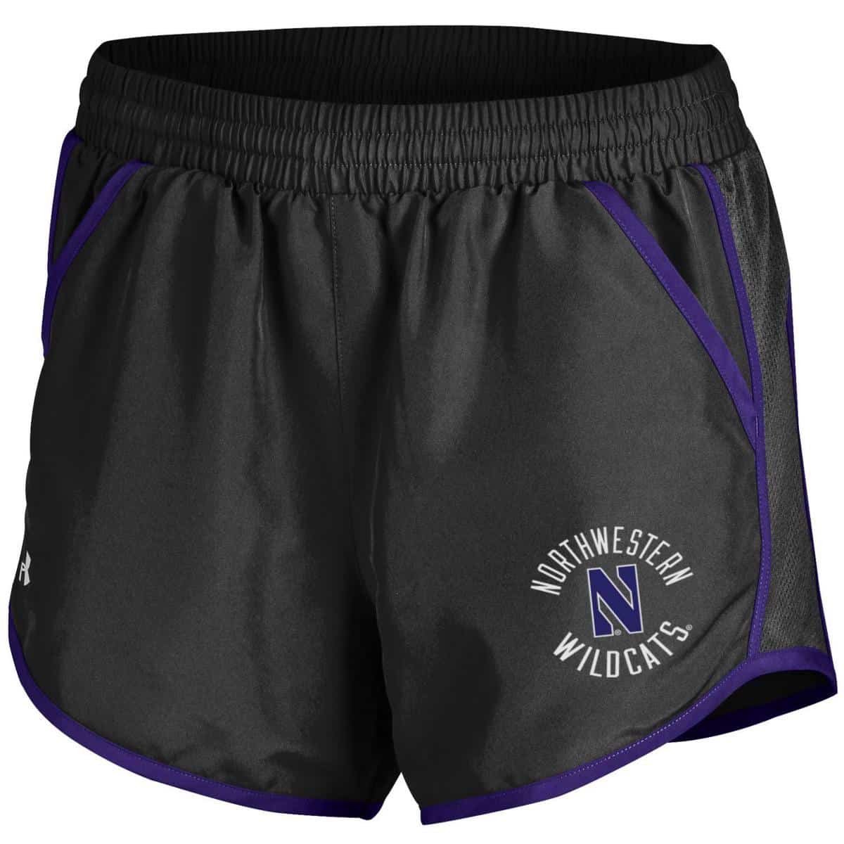 Northwestern University Wildcats Ladies Under Armour Athletic Lined Black Short with Side Pockets