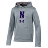Northwestern University Wildcats Men’s Under Armour Tactical Tech™ Light Grey Hooded Sweatshirt with Stylized N Design