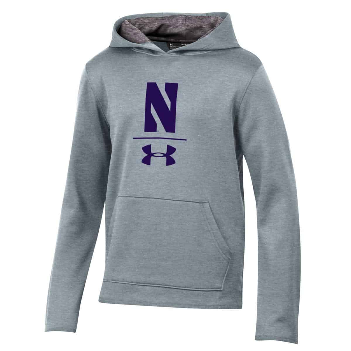 Northwestern University Wildcats Men’s Under Armour Tactical Tech™ Light Grey Hooded Sweatshirt with Stylized N Design