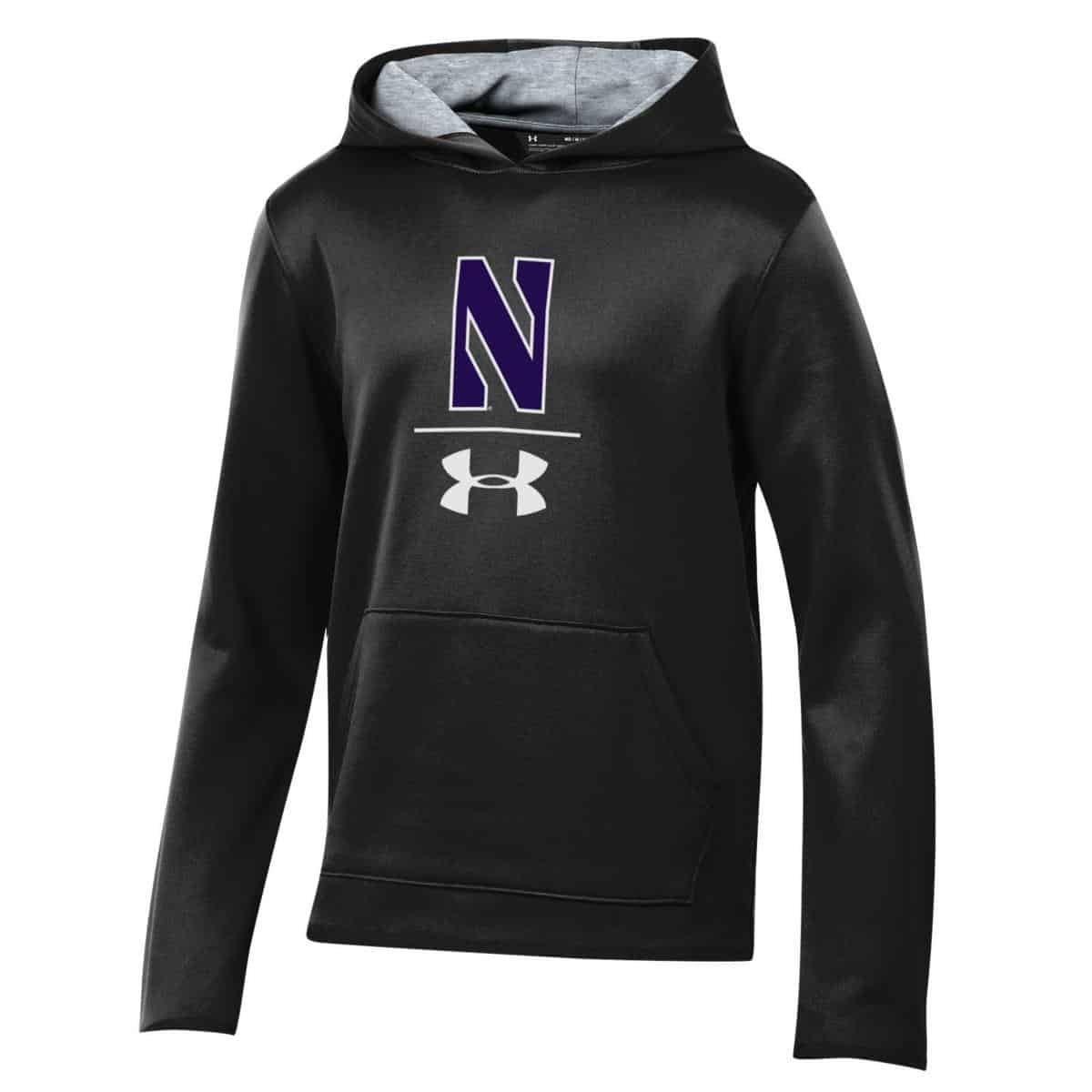Northwestern University Wildcats Youth Under Armour Tactical Tech™ Black Hooded Sweatshirt with Stylized N Design