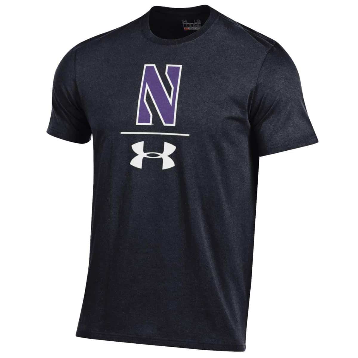 Northwestern University Wildcats Youth Under Armour Tactical Tech™ Black Short Sleeve T-Shirt with Stylized Northwestern N Design