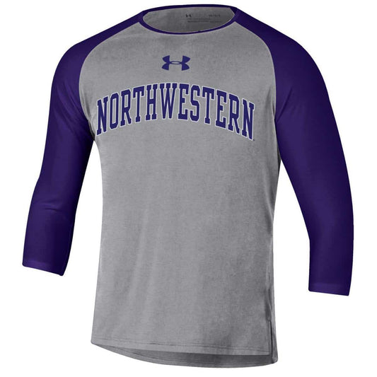 Northwestern University Wildcats Men’s Under Armour Free Style Half Sleeve Purple &amp; Grey Baseball Tee