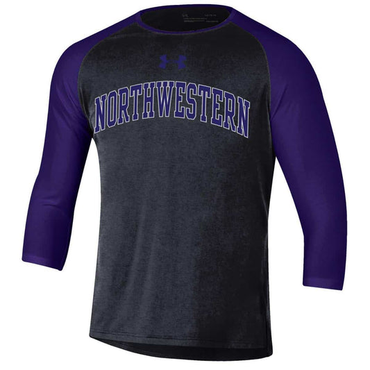 Northwestern University Wildcats Men’s Under Armour Free Style Half Sleeve Purple &amp; Black Baseball Tee