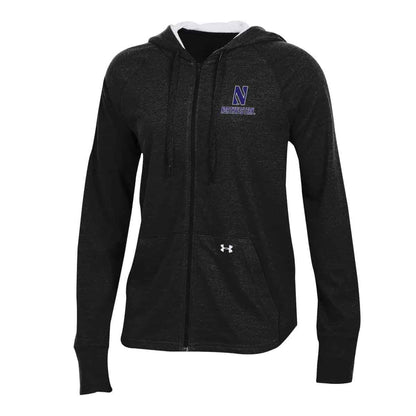 Northwestern University Wildcats Ladies Under Armour Black Heather Triblend Hooded Full Zip