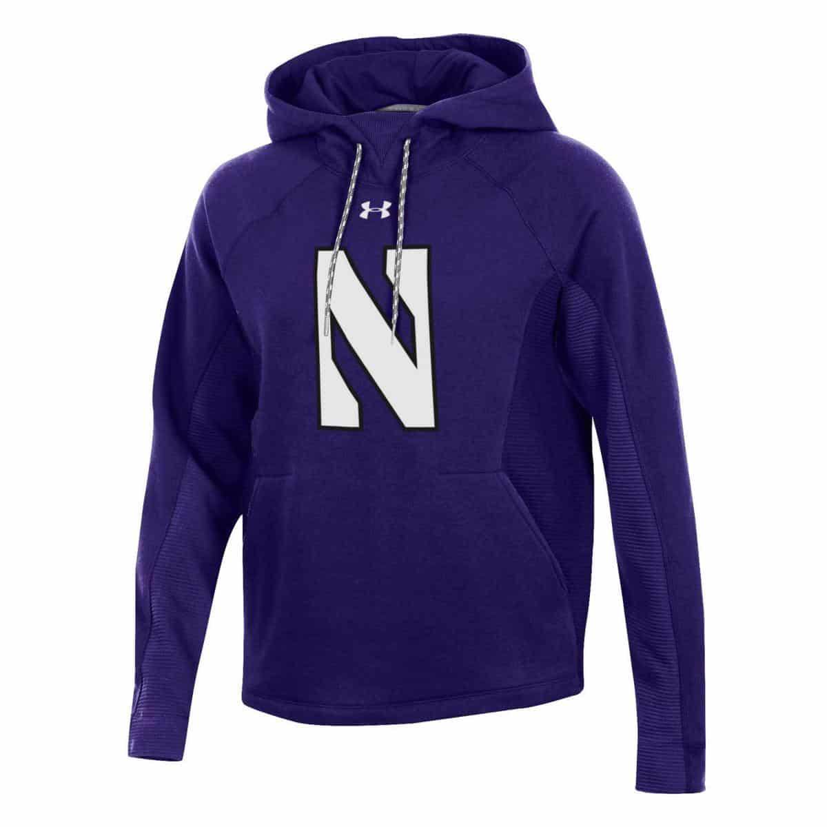 Northwestern University Wildcats Ladies Under Armour Threadborne Ridge Purple Hooded Sweatshirt with the Stylized Northwestern N Design