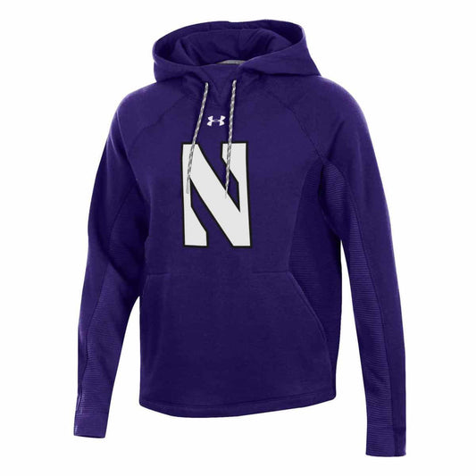 Northwestern University Wildcats Ladies Under Armour Threadborne Ridge Purple Hooded Sweatshirt with the Stylized Northwestern N Design