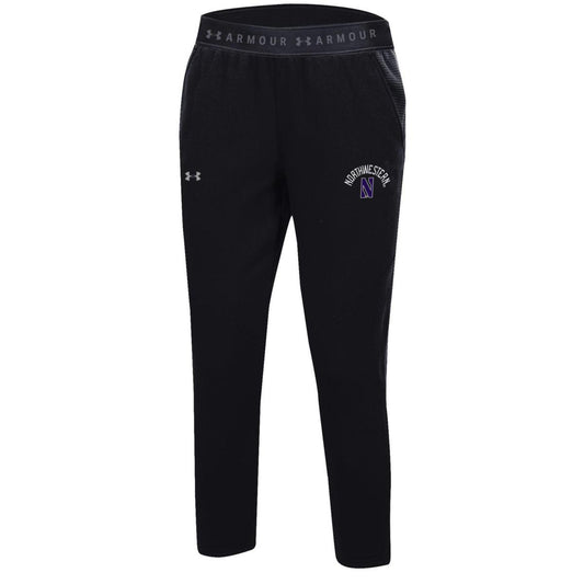 Northwestern University Wildcats Ladies Under Armour Threadborne Ridge Black Fleece Crop Pants