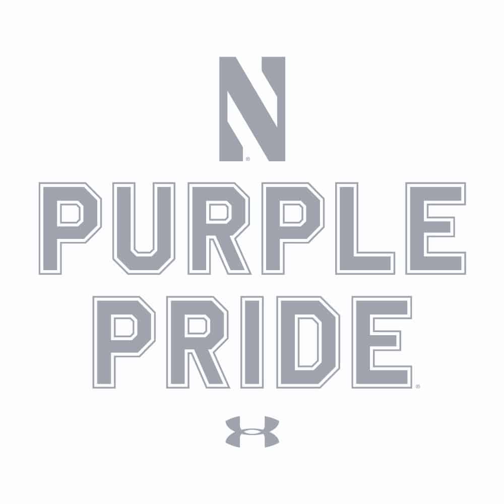 Northwestern University Wildcats Men’s Under Armour White T-Shirt with the Purple Pride Design