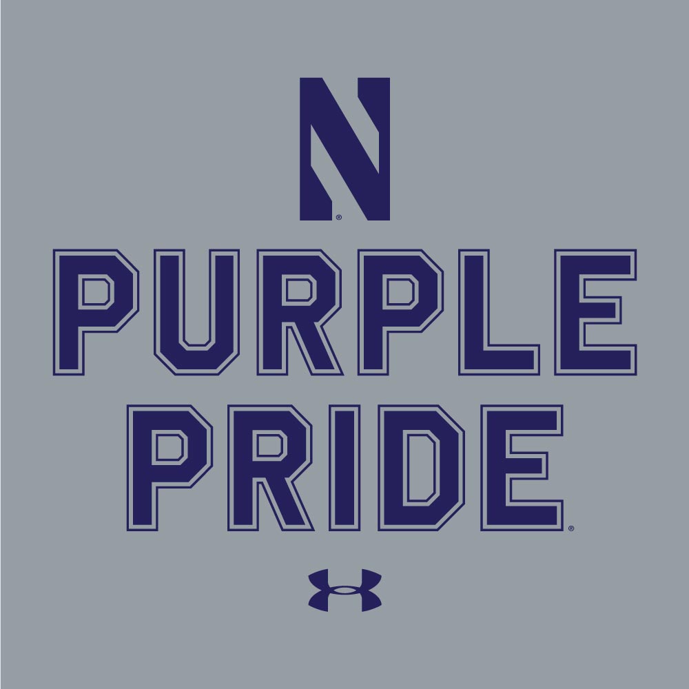 Northwestern University Wildcats Men’s Under Armour Grey T-Shirt with the Purple Pride Design