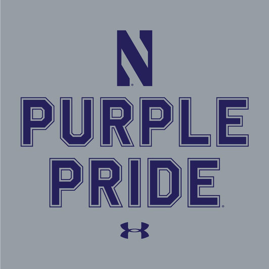 Northwestern University Wildcats Men’s Under Armour Grey T-Shirt with the Purple Pride Design