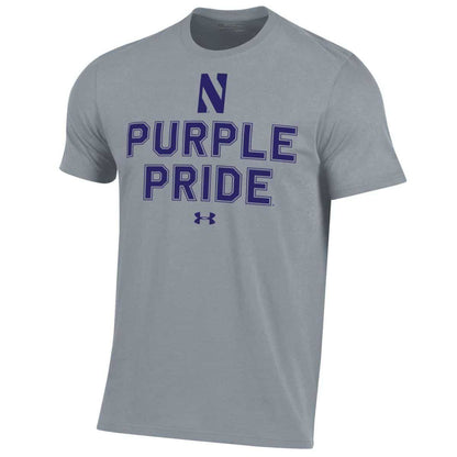 Northwestern University Wildcats Men’s Under Armour Grey T-Shirt with the Purple Pride Design