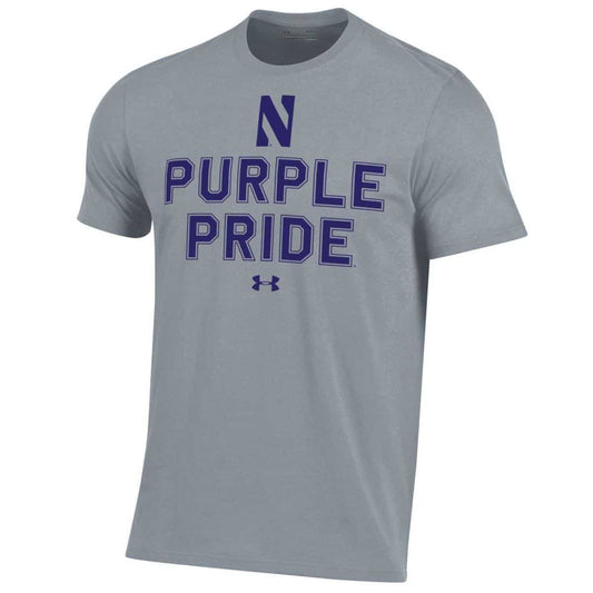 Northwestern University Wildcats Men’s Under Armour Grey T-Shirt with the Purple Pride Design