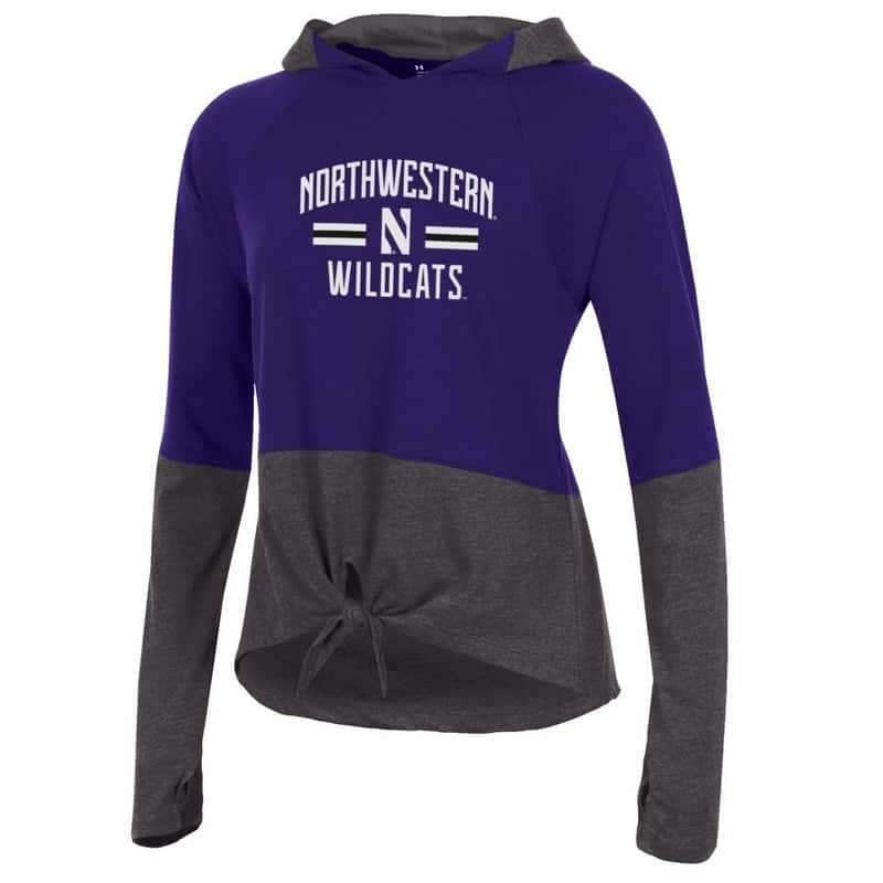 Northwestern University Wildcats Ladies Under Armour Purple / Grey Training Camp Tie Hood Tee Shirt