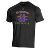 Northwestern University Wildcats Men’s Under Armour Black Tech Novelty Short Sleeve Tee with Stylized N Gothic Bar Design