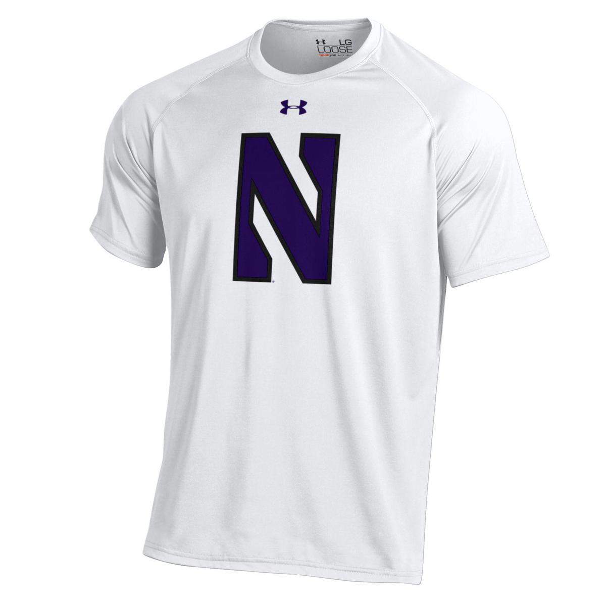 Northwestern University Wildcats Youth Under Armour Tactical Tech™ White Short Sleeve T-Shirt with Stylized Northwestern N Design
