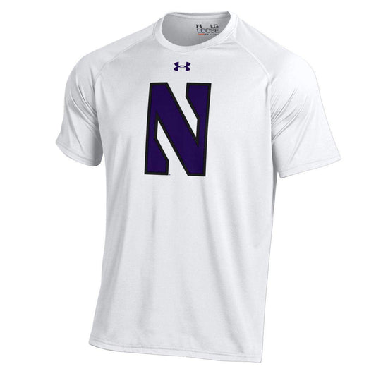 Northwestern University Wildcats Youth Under Armour Tactical Tech™ White Short Sleeve T-Shirt with Stylized Northwestern N Design