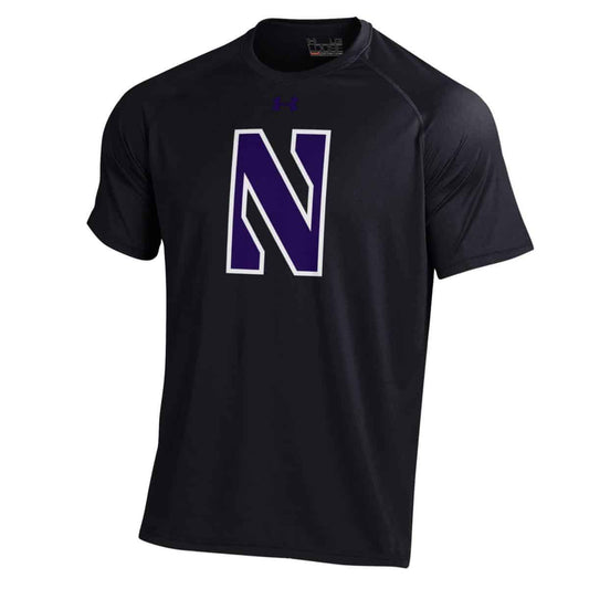 Northwestern University Wildcats Youth Under Armour Tactical Tech™ Black Short Sleeve T-Shirt with Stylized Northwestern N Design