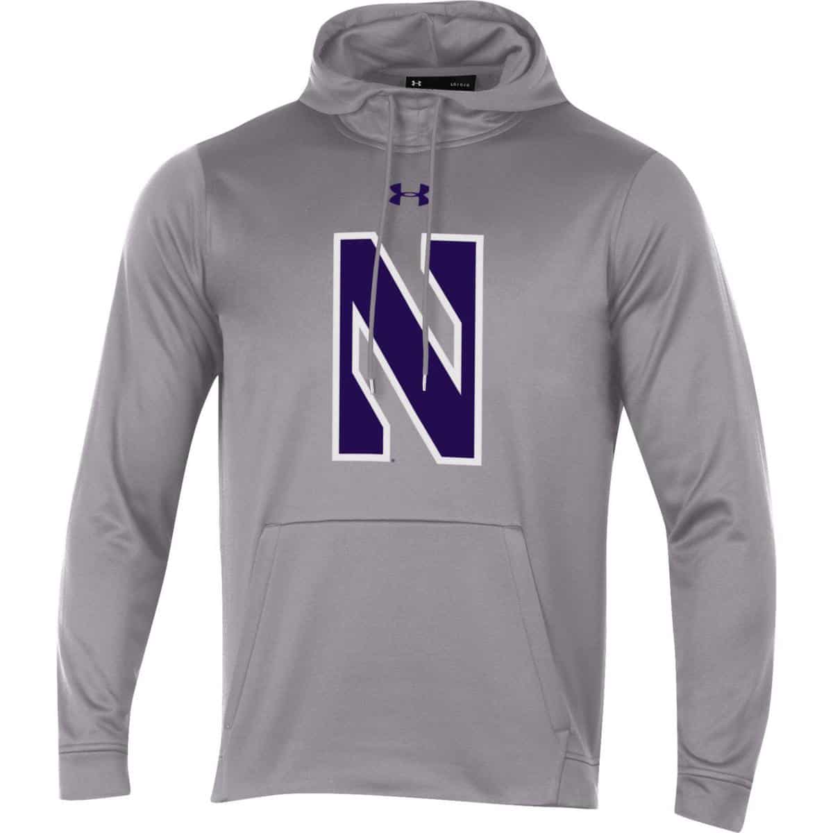 Northwestern University Wildcats Youth Under Armour Tactical Tech™ Light Grey Hooded Sweatshirt with Stylized N Design