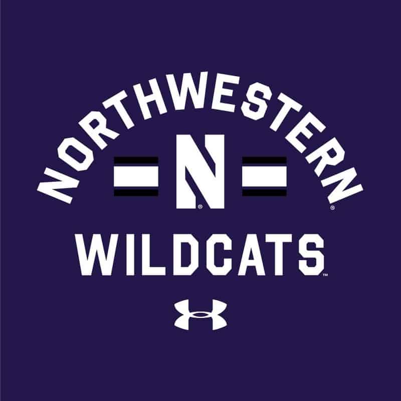 Northwestern University Wildcats Men’s Under Armour Purple All Day Fleece Crew With Stylized N Design-2