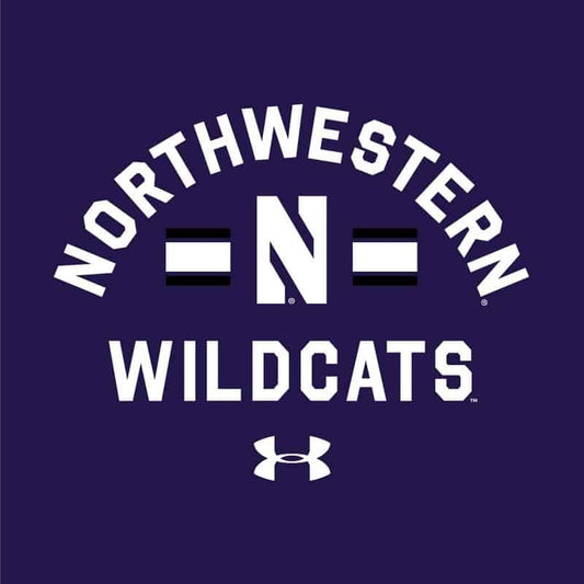 Northwestern University Wildcats Men’s Under Armour Purple All Day Fleece Crew With Stylized N Design-2