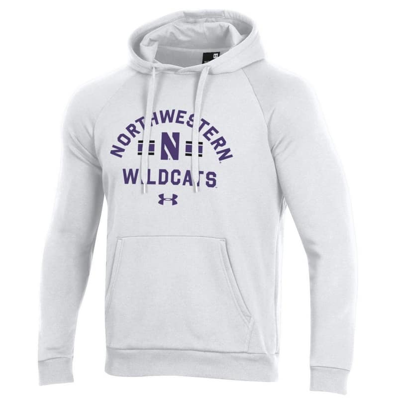 Northwestern University Wildcats Men’s Under Armour White All Day Fleece Hood With Stylized N Design