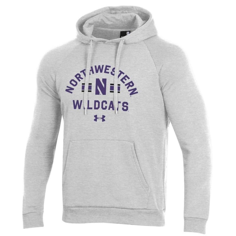 Northwestern University Wildcats Men’s Under Armour Silver Heather All Day Fleece Hood With Stylized N Design