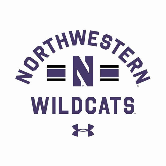 Northwestern University Wildcats Men’s Under Armour White All Day Fleece Crew With Stylized N Design-2