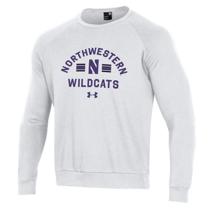 Northwestern University Wildcats Men’s Under Armour White All Day Fleece Crew With Stylized N Design