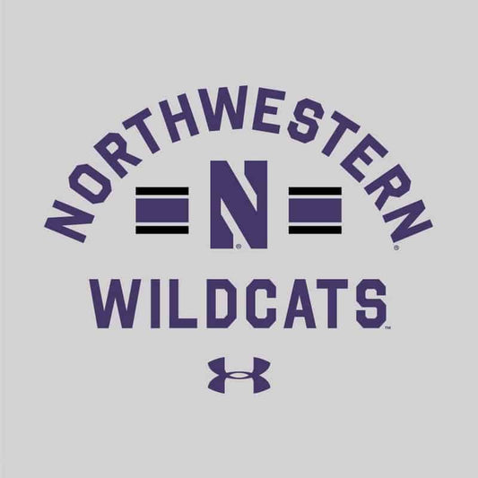 Northwestern University Wildcats Men’s Under Armour Silver Heather All Day Fleece Crew With Stylized N Design -2