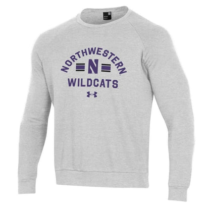 Northwestern University Wildcats Men’s Under Armour Silver Heather All Day Fleece Crew With Stylized N Design