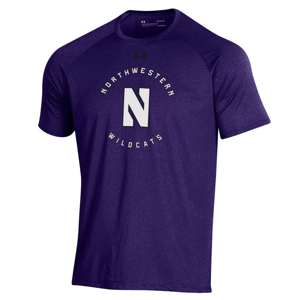 Northwestern University Wildcats Men’s Under Armour Purple Tech Novelty Short Sleeve Tee with Stylized N Circle Design