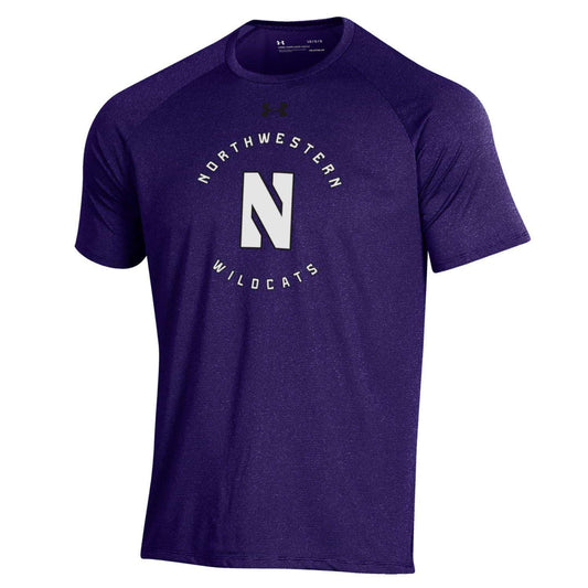 Northwestern University Wildcats Men’s Under Armour Purple Tech Novelty Short Sleeve Tee with Stylized N Circle Design