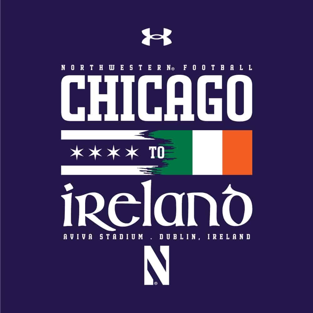 Northwestern University Wildcats Youth Under Armour Purple Short Sleeve Tee with Ireland Design-2