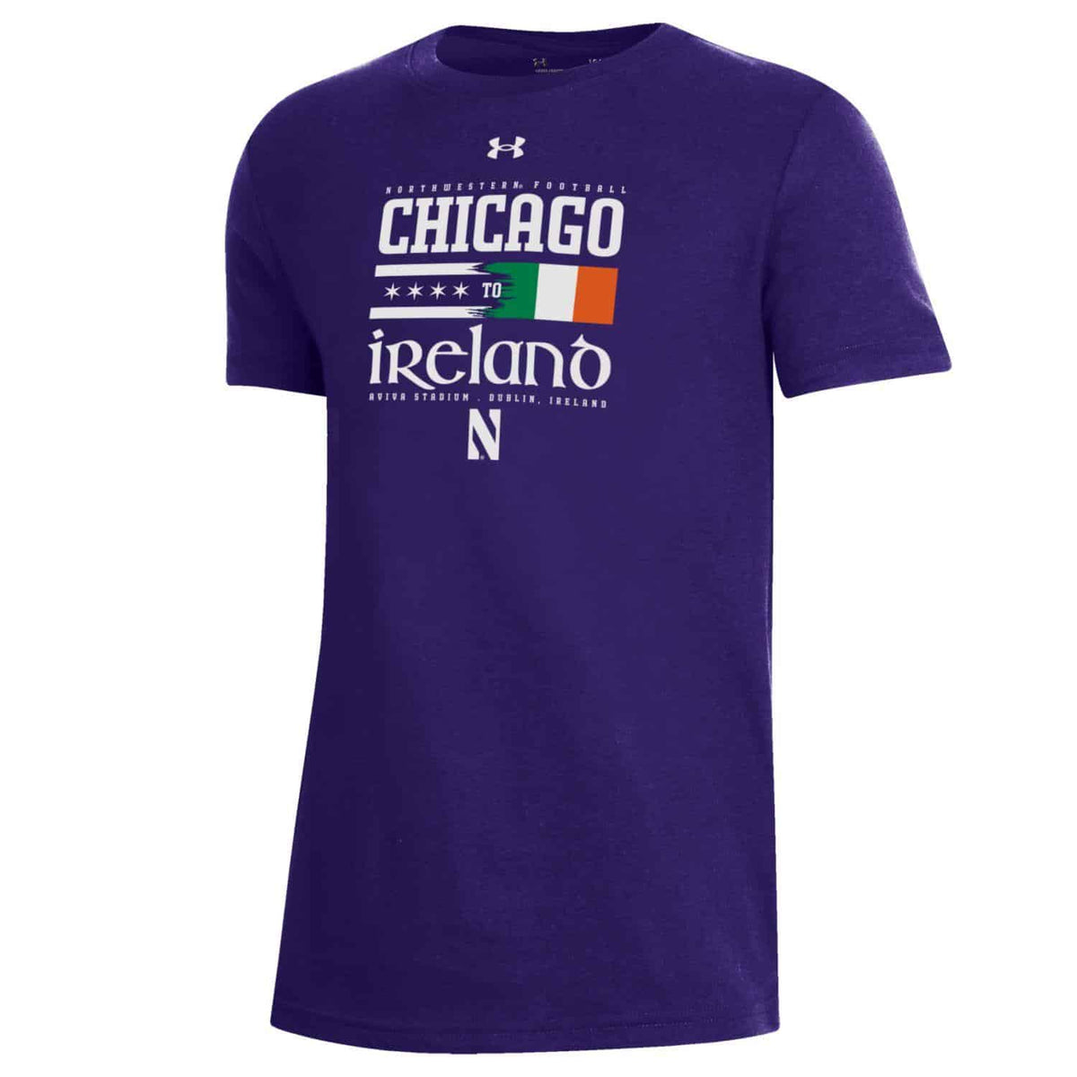 Northwestern University Wildcats Youth Under Armour Purple Short Sleeve Tee with Ireland Design