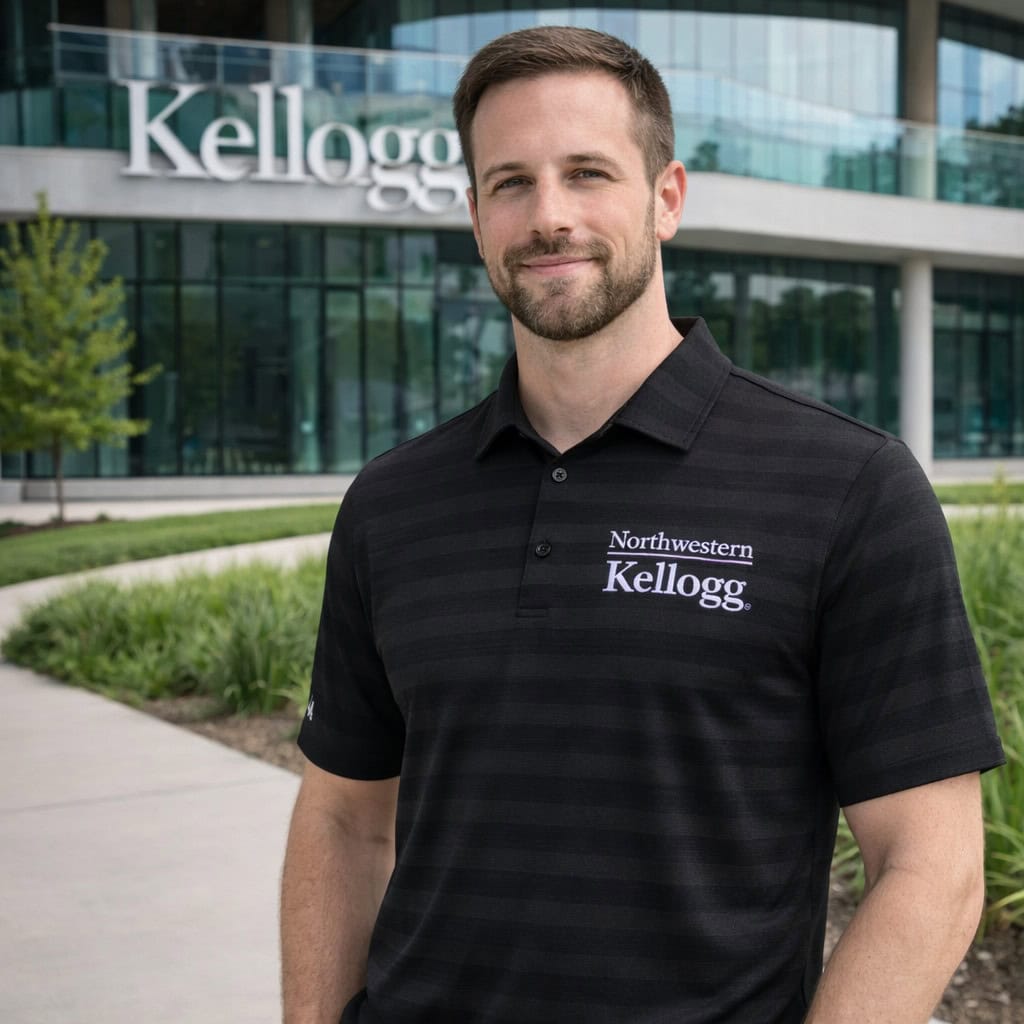 Northwestern I Kellogg Antigua Men's Tunnel Black Multi Polo Shirt