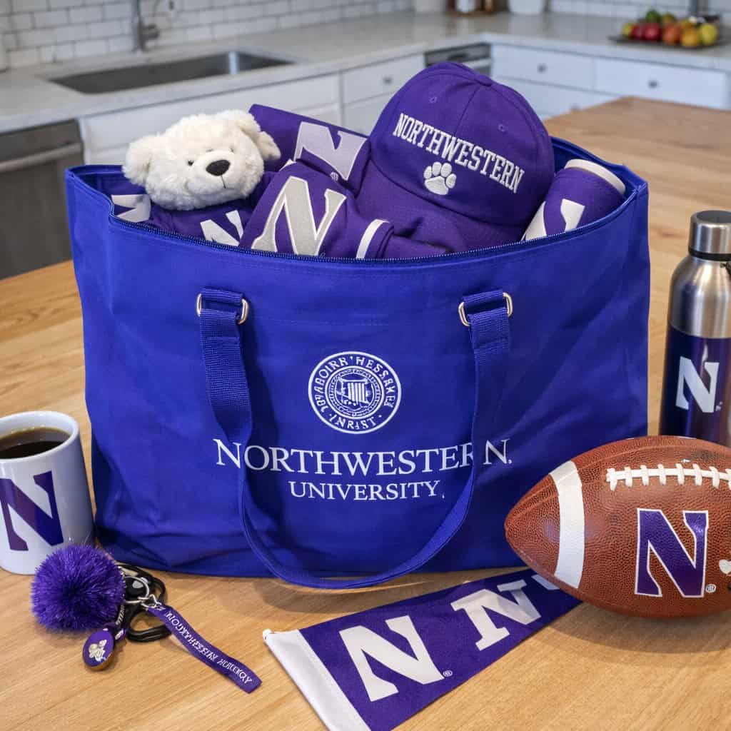 Northwestern University Wildcats  Zippered Tote Bag with Embroidered Seal Design