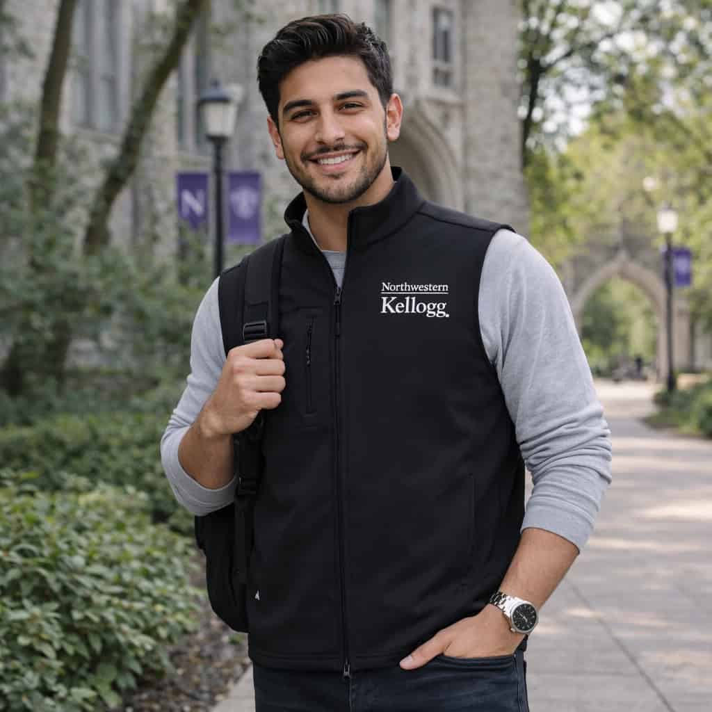 Northwestern I Kellogg Men's Antigua Black Demand FZ Vest