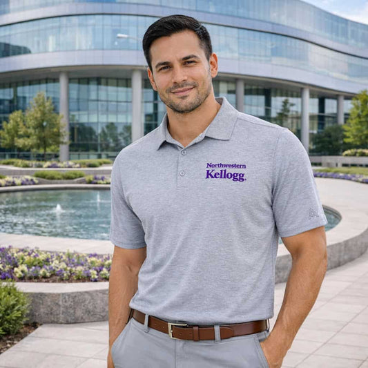 Northwestern I Kellogg Antigua Men's PAR3 Skyscraper Heather Polo Shirt