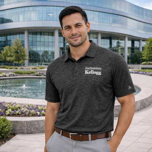 Northwestern I Kellogg Antigua Men's PAR3 Black Heather Polo Shirt-2