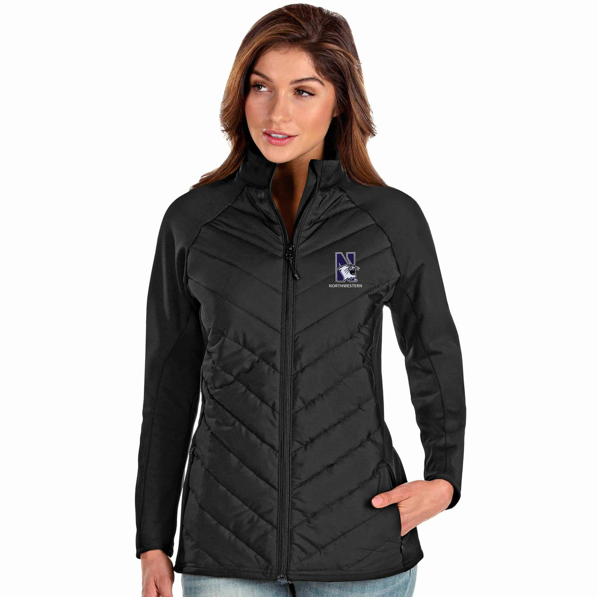 Northwestern Wildcats Women's Antigua Altitude Jacket in Black with N-cat Design