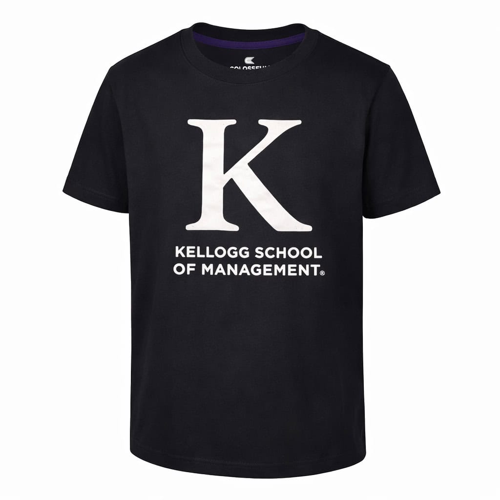 Northwestern | Kellogg Youth Colosseum Black Short Sleeve Tee with K Design