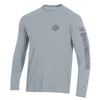 Northwestern University Wildcats Men's Champion Heather Grey Long Sleeve Tee Shirt with Three Location Faded Print