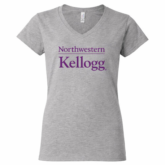 Northwestern I Kellogg Women's MV Softstyle Sport Grey V-Neck Tee Shirt