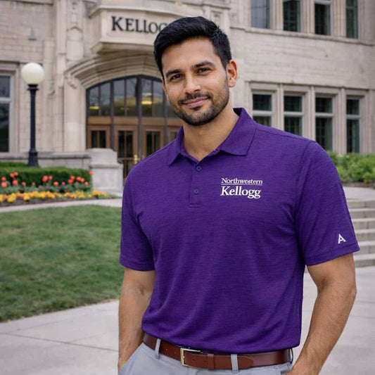 Northwestern I Kellogg Antigua Men's Layout Purple Heather Polo Shirt